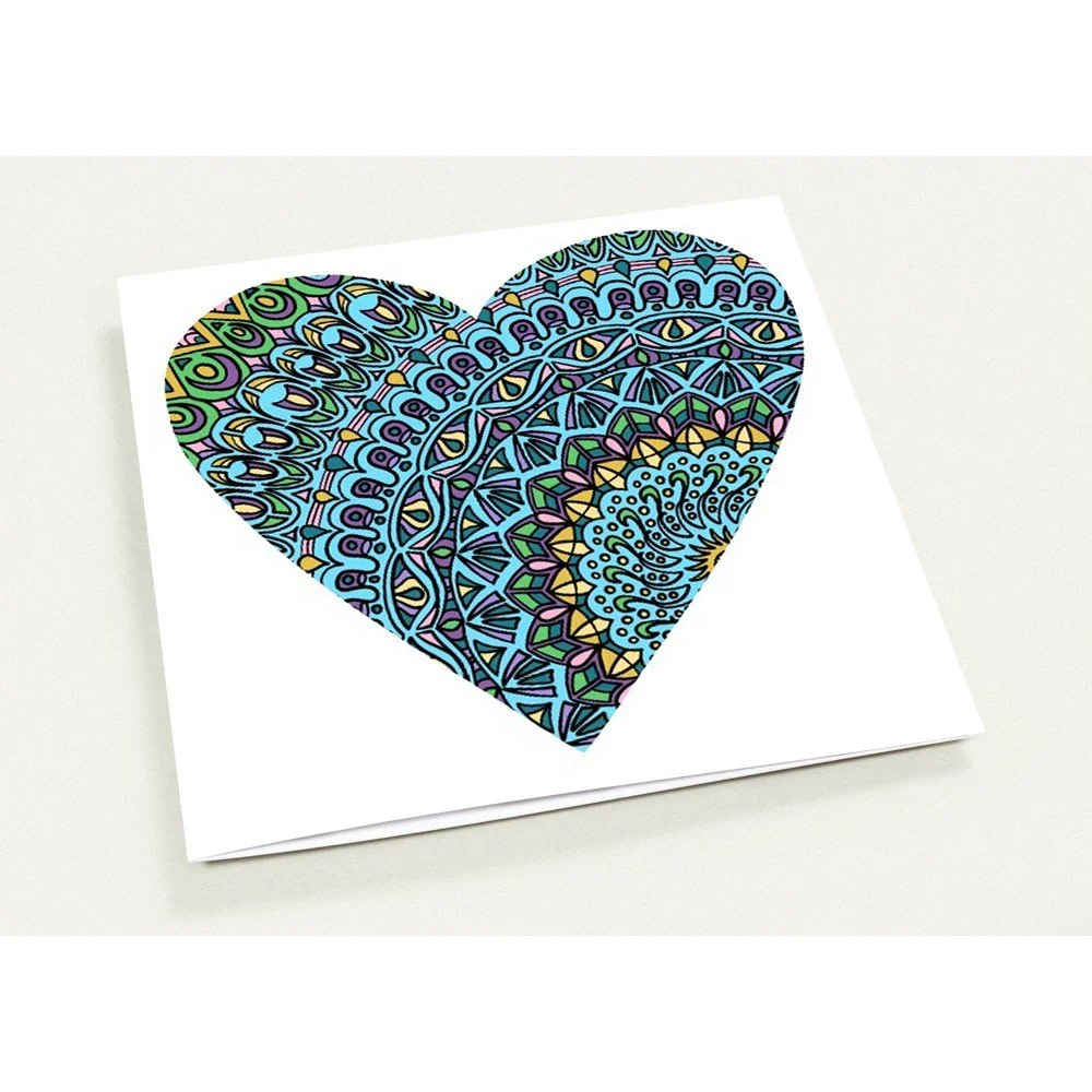Blue Zen Doodle Heart Cards
