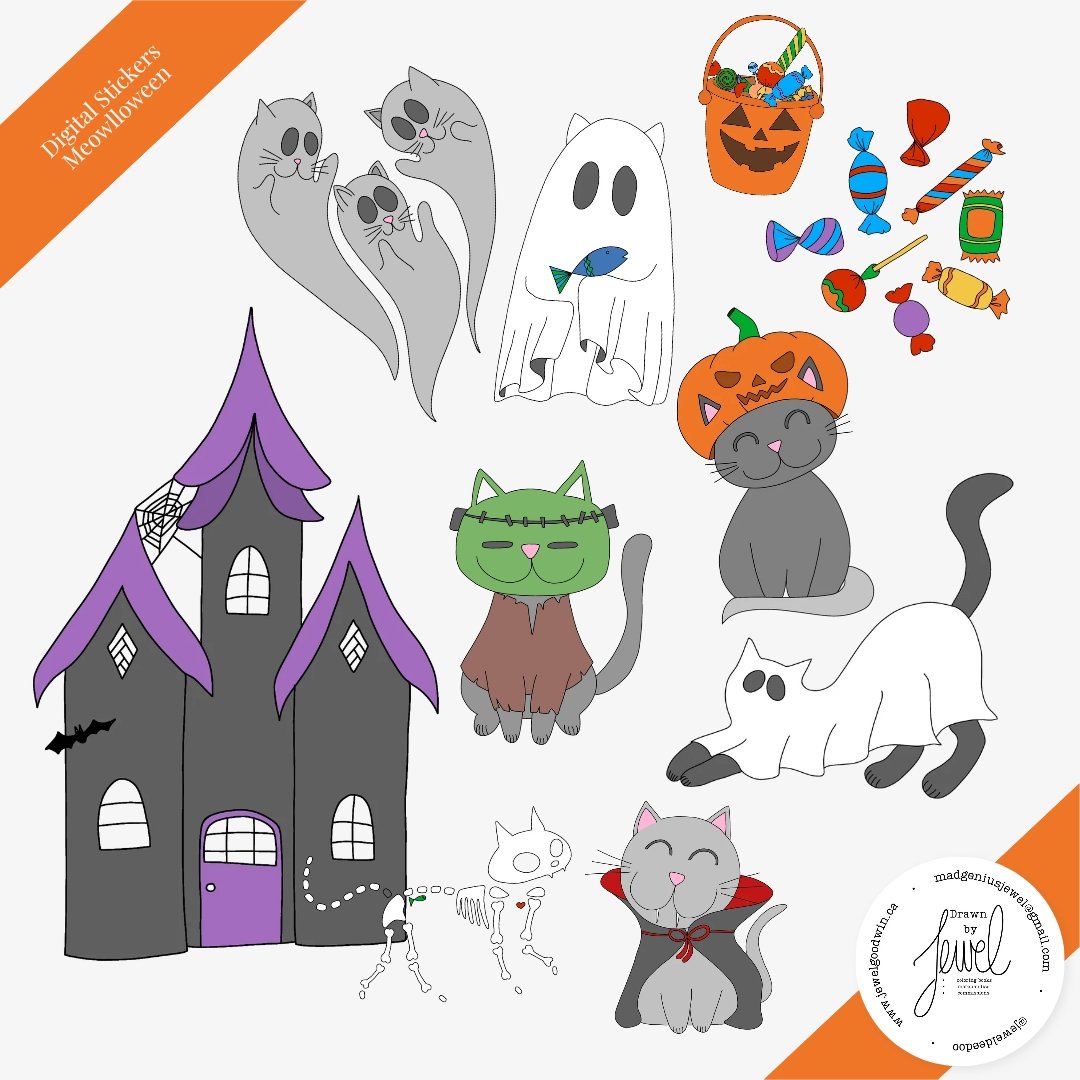Digital Stickers Meowlloween