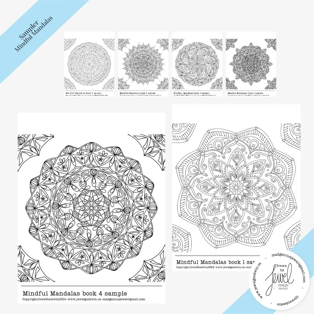 Highly Highly Detailed Hand-drawn Mindful Mandalas for Adult Coloring Sampler Pack