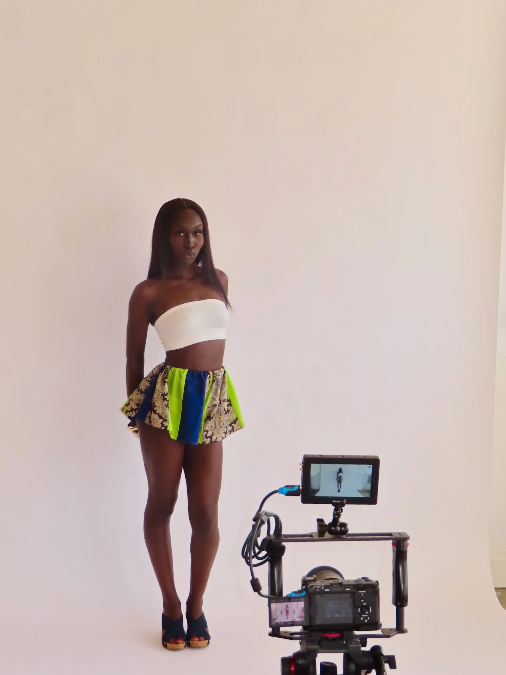 The gorgeous Naomi in our green and blue colourway Thalia shorts 🧿☀️