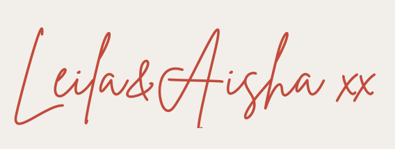 Signature-style handwritten text that reads 'Leilax&Aisha xx' in red ink.