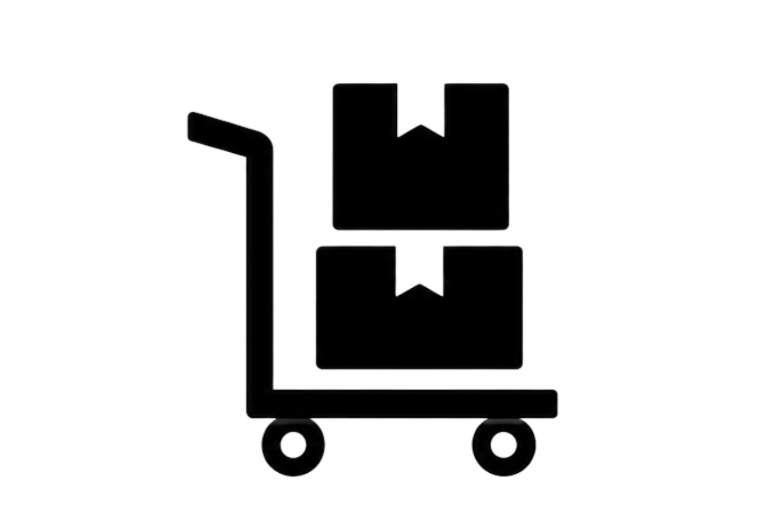 Outline of a hand truck or dolly with a box on top and beneath.