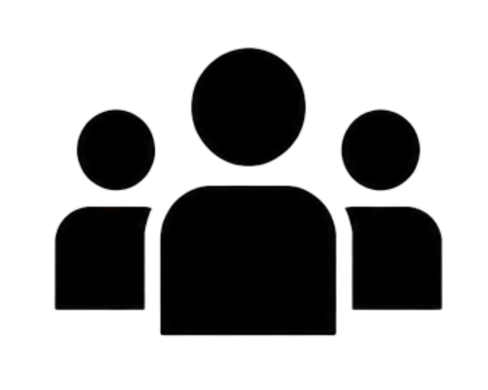 Silhouette of three people with one larger figure in front and two smaller figures behind.