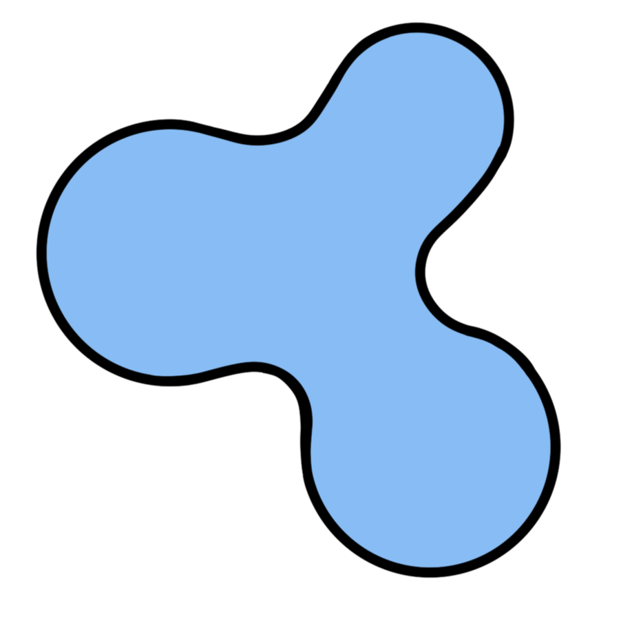 A blue, molecular-shaped symbol with three rounded lobes on a black background.