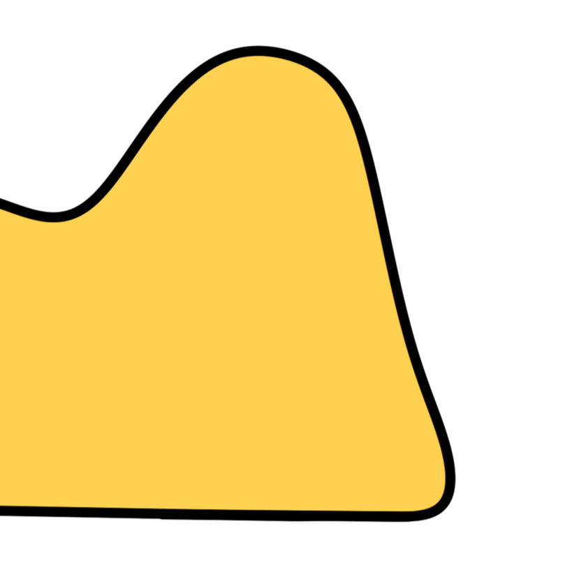 A yellow, irregular shape on a black background, resembling a stylized, abstract mountain or hill.