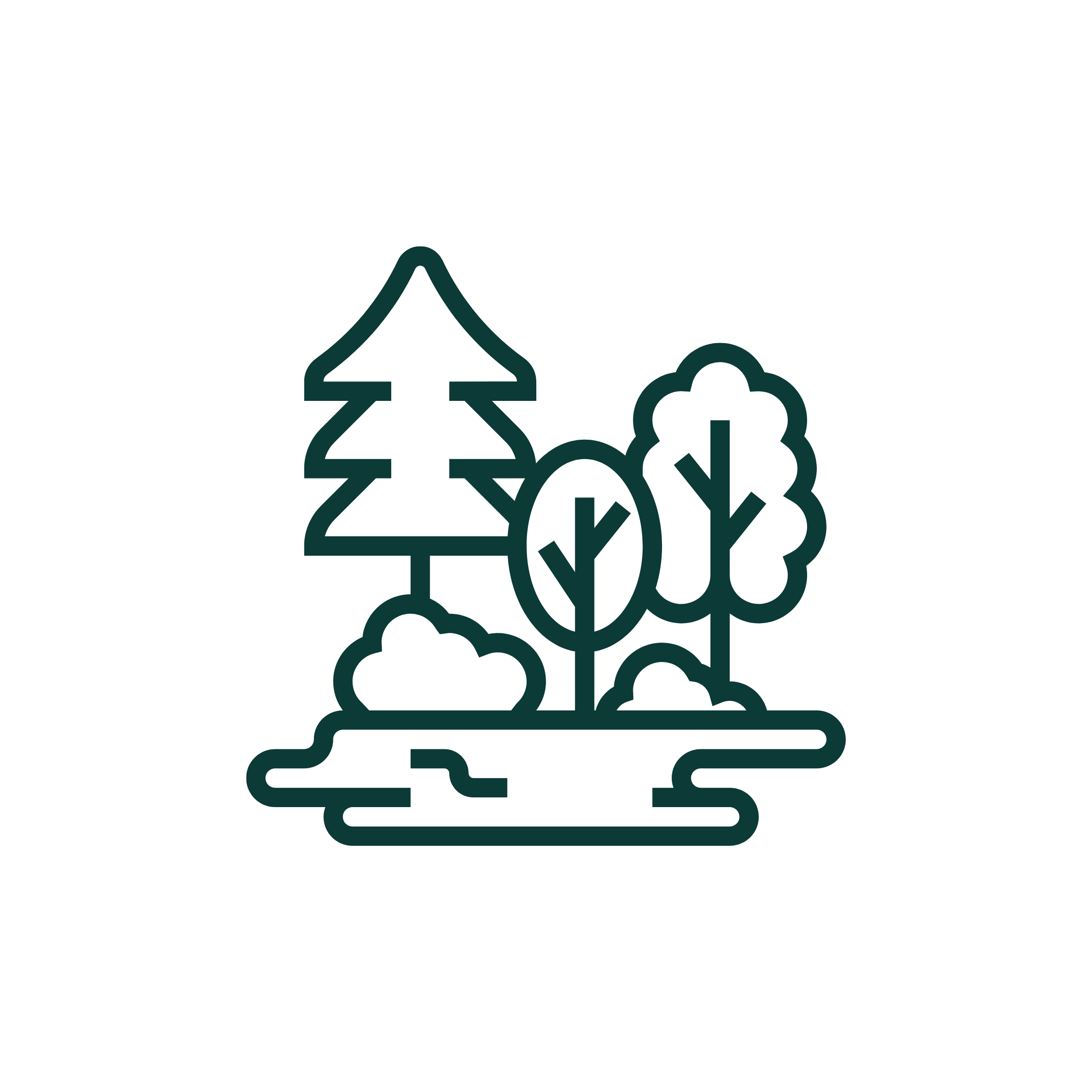 Outline of a pine tree, a smaller tree, and some foliage with the words 'Thank you' underneath.