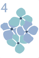Arrangement of abstract blue and teal flower shapes forming a cluster.