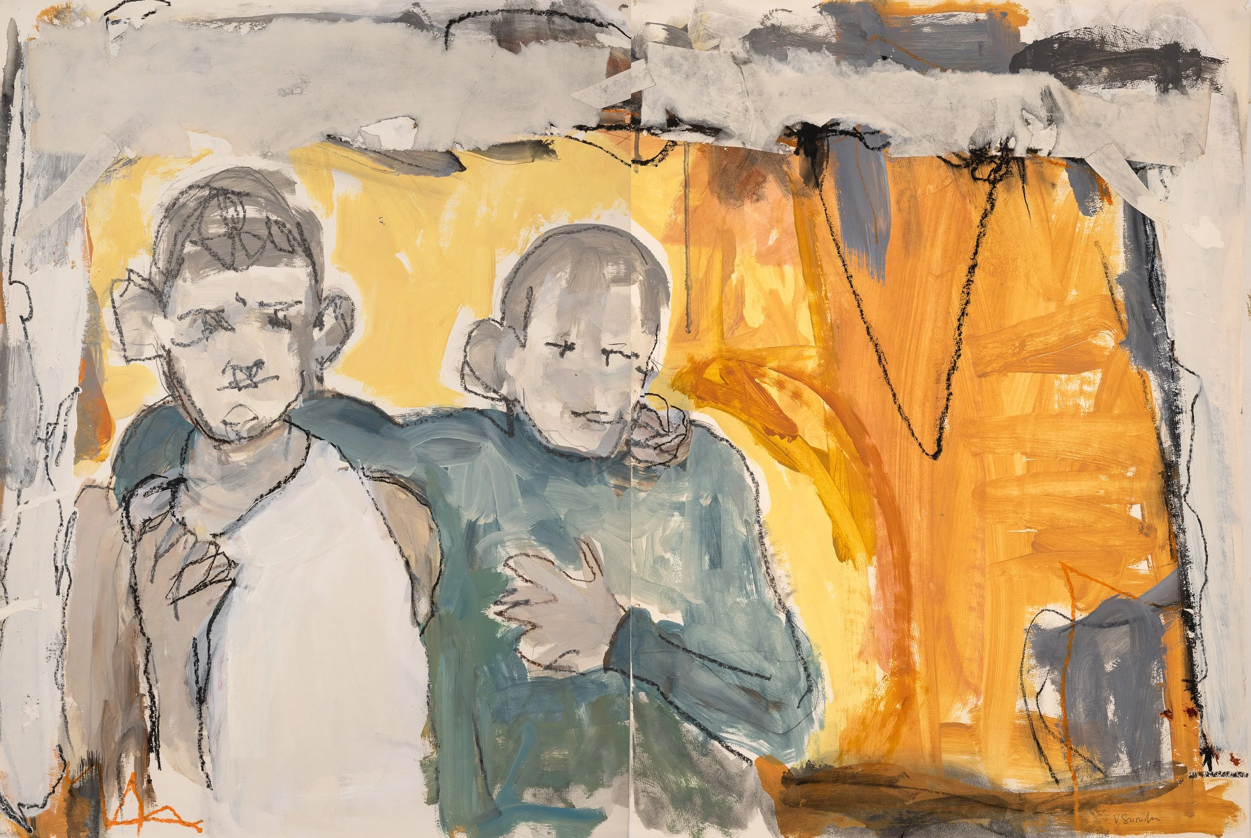 Inseparable, 2022. Diptych. Mixed Media on Paper, W48xH32