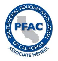 PFAC logo with a blue circle, California map outline, and text indicating Professional Fiduciary Association of California member