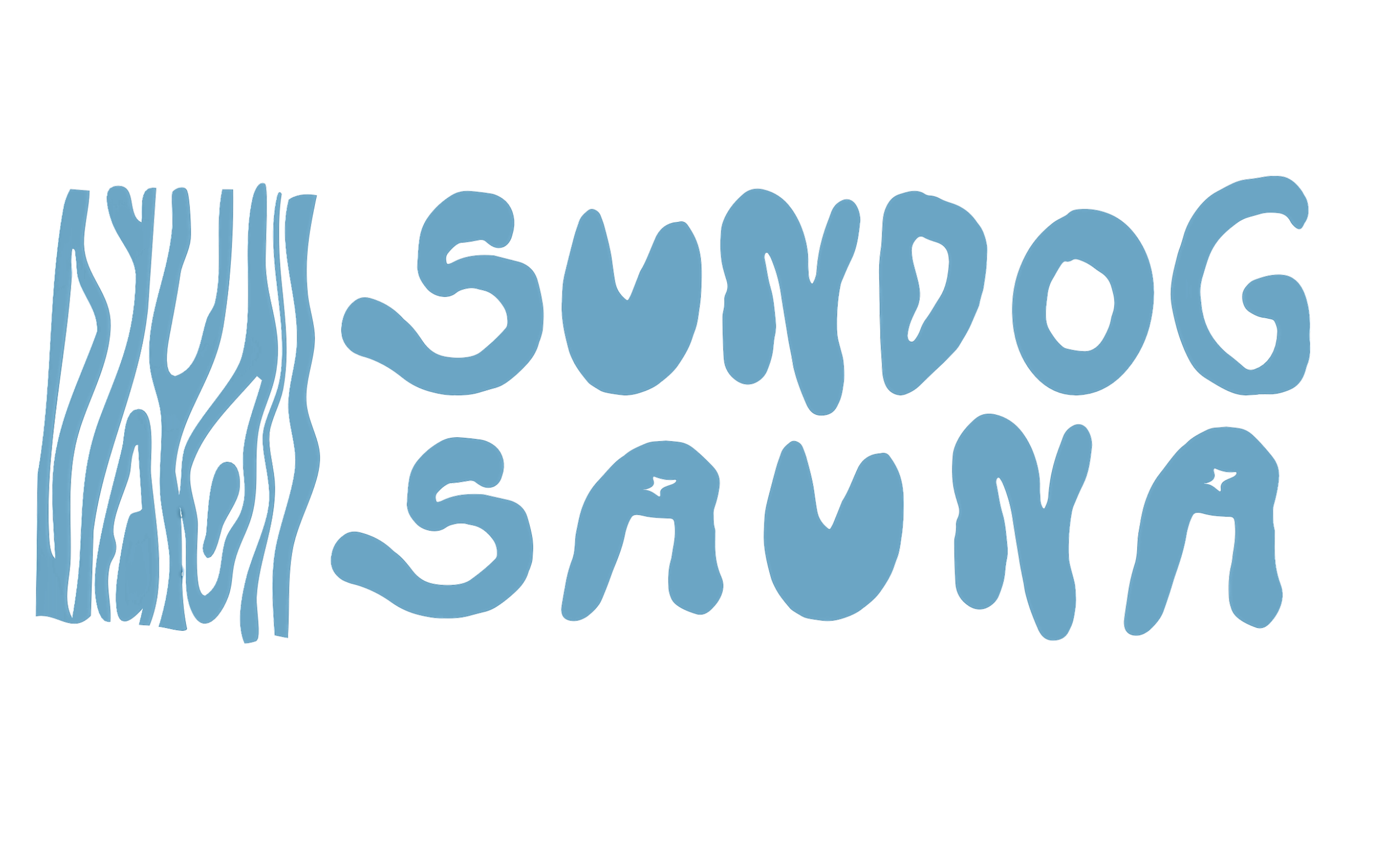 Text saying 'Sundog Sauna' with hand drawn wood grain design