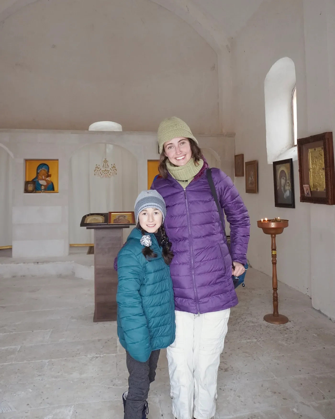   After lighting three candles, we walked in counterclockwise direction kissing each corner of the sandstone church.  