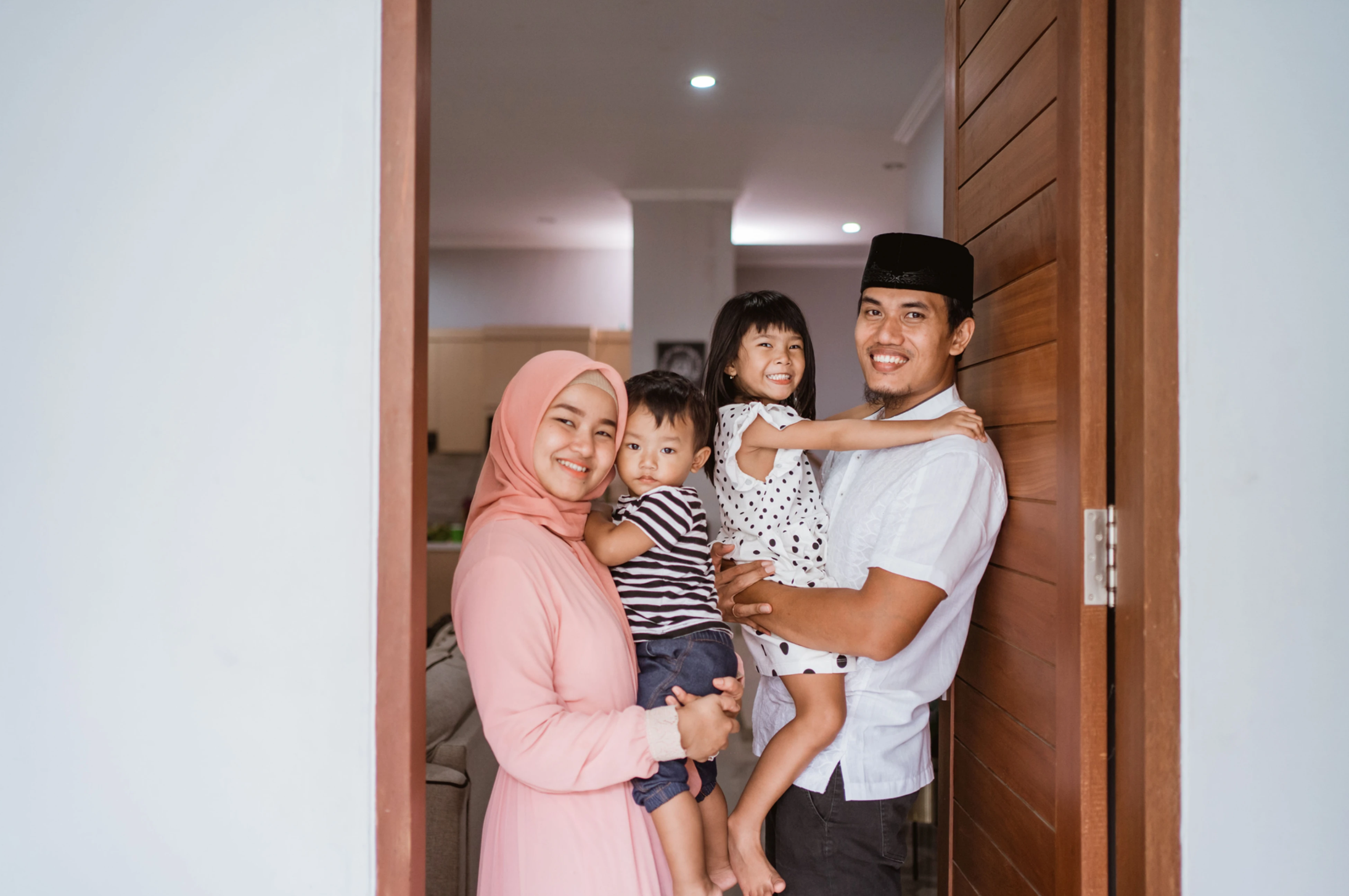 family at door