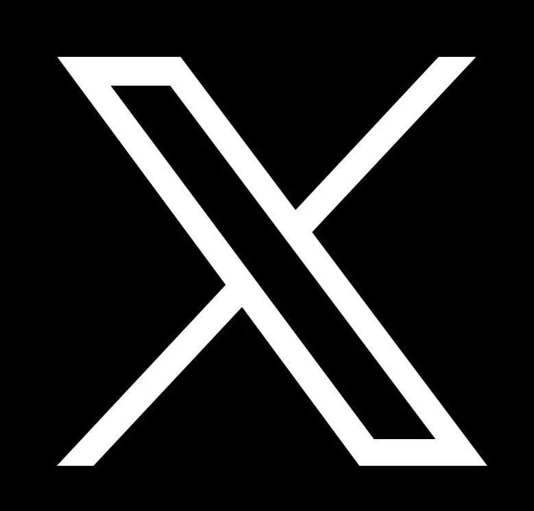 A white stylized letter X on a black background.