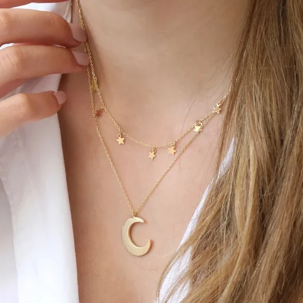 Double Layer Stars and Moon Necklace