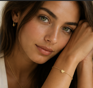 Tiny Round Heart Charm Bracelet Gold