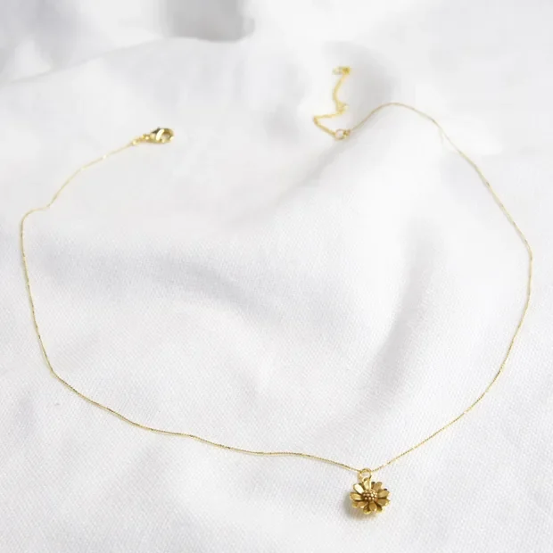 Delicate Tiny Gold Daisy Pendant Necklace