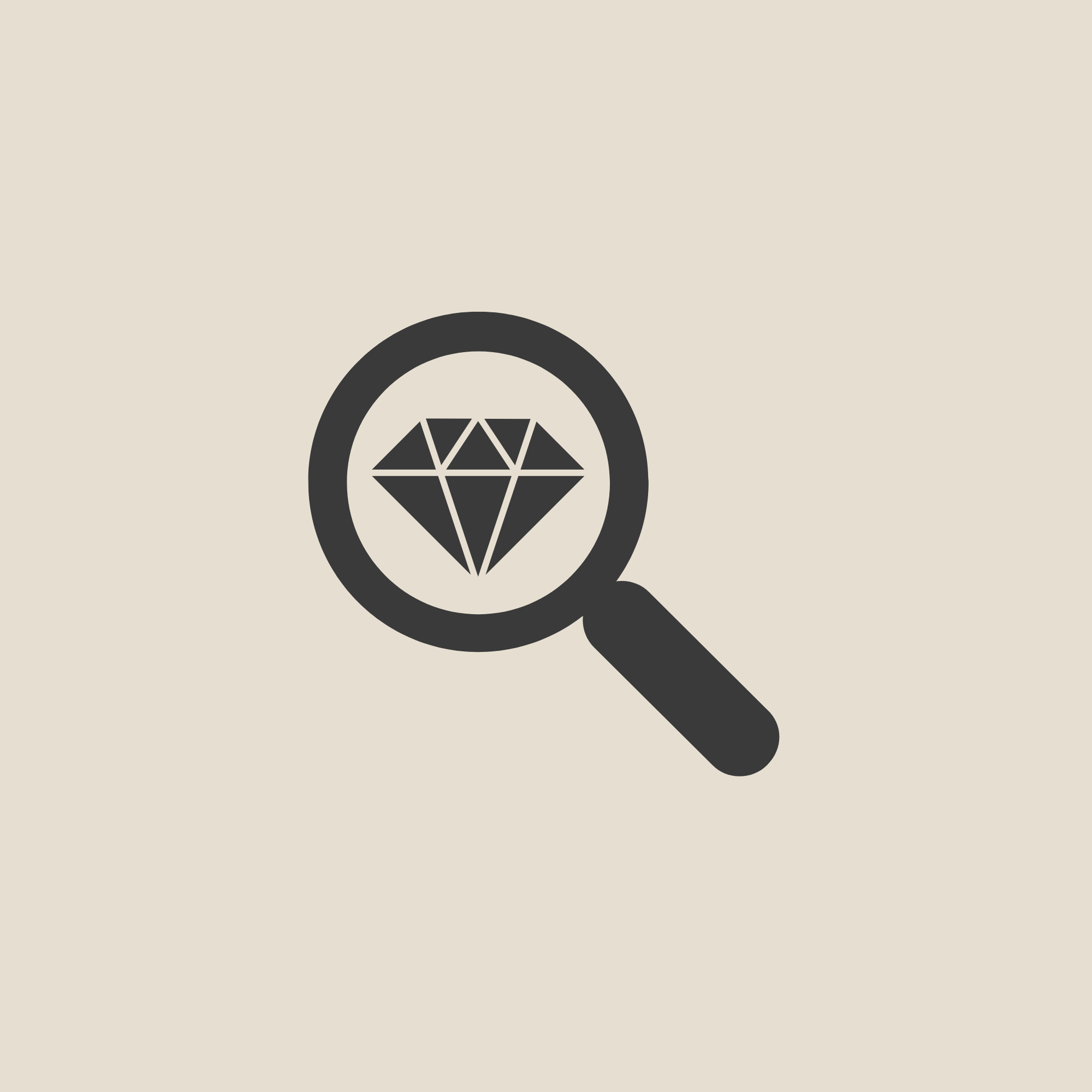Ícone preto de uma lupa com um diamante dentro, simbolizando busca por valor