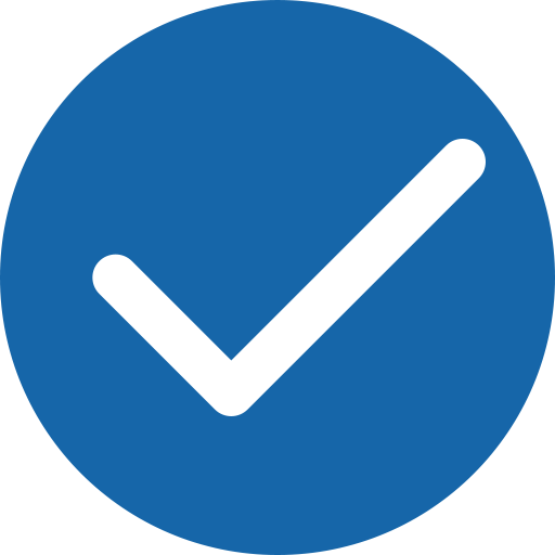 A blue circular icon with a white check mark.