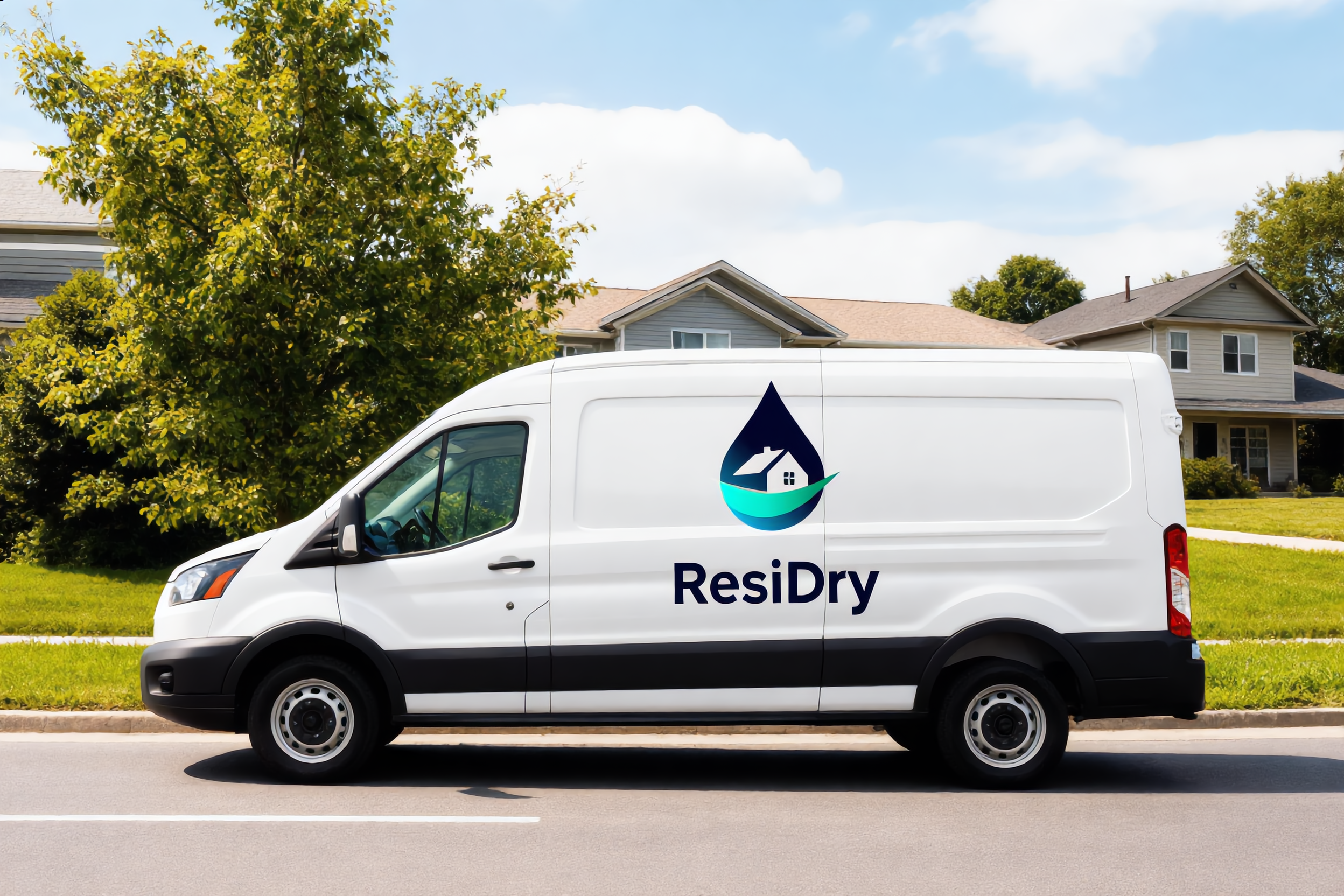 White Van with ResiDry Logo on the side