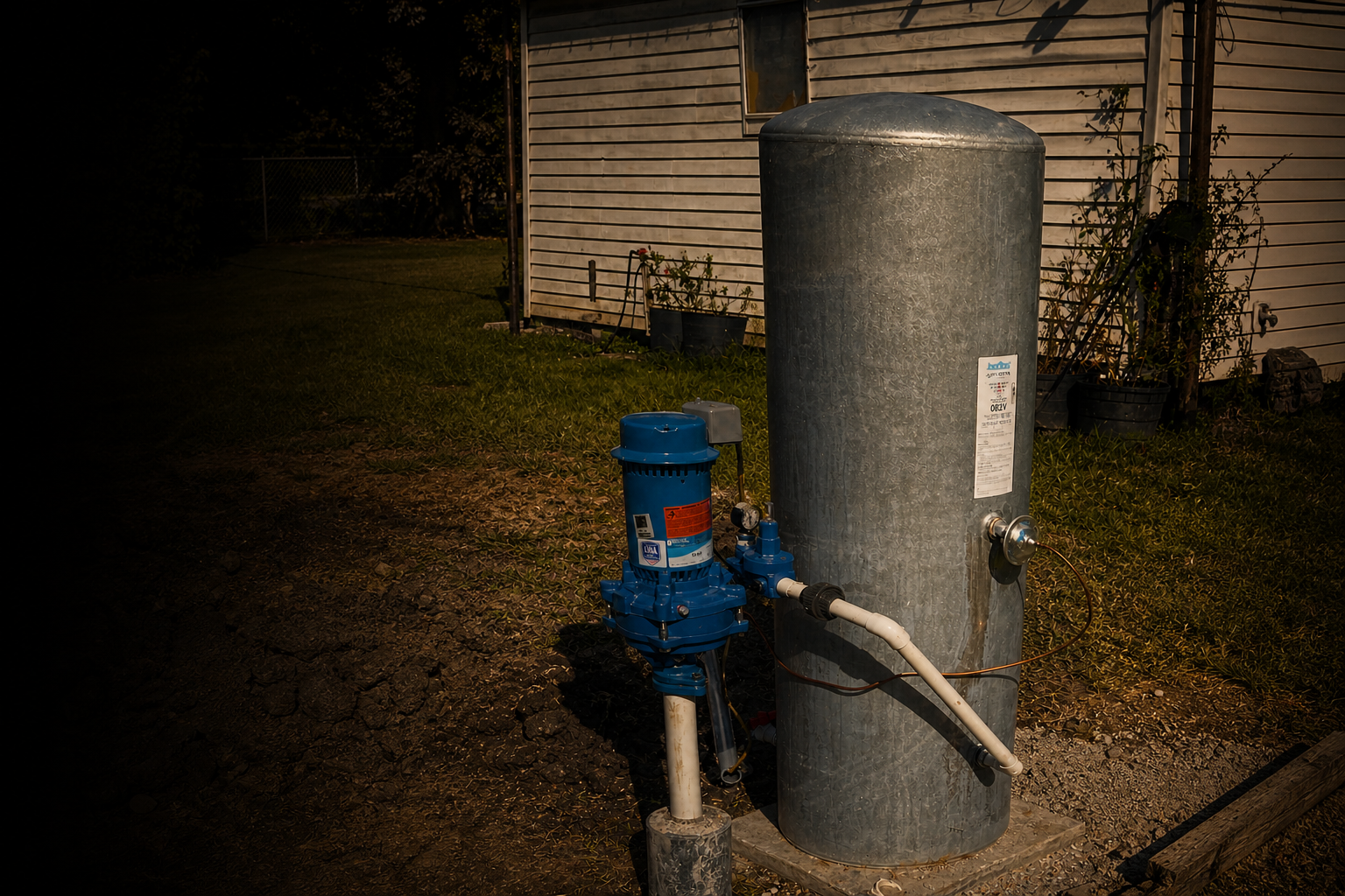 Water pressure tank and pump system for residential well service in Texas