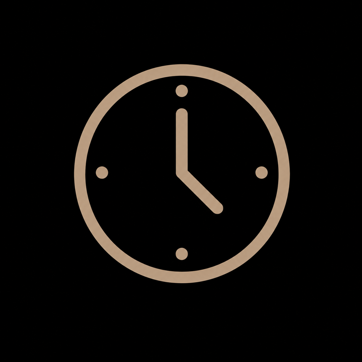An analog clock on a black background showing 4:00.