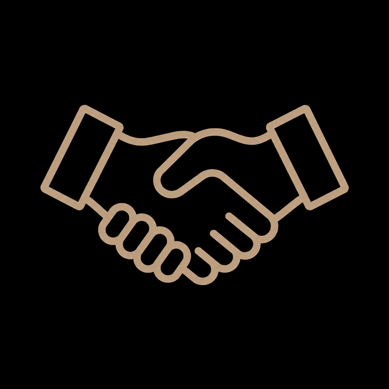 Neon outline of a handshake on a black background.