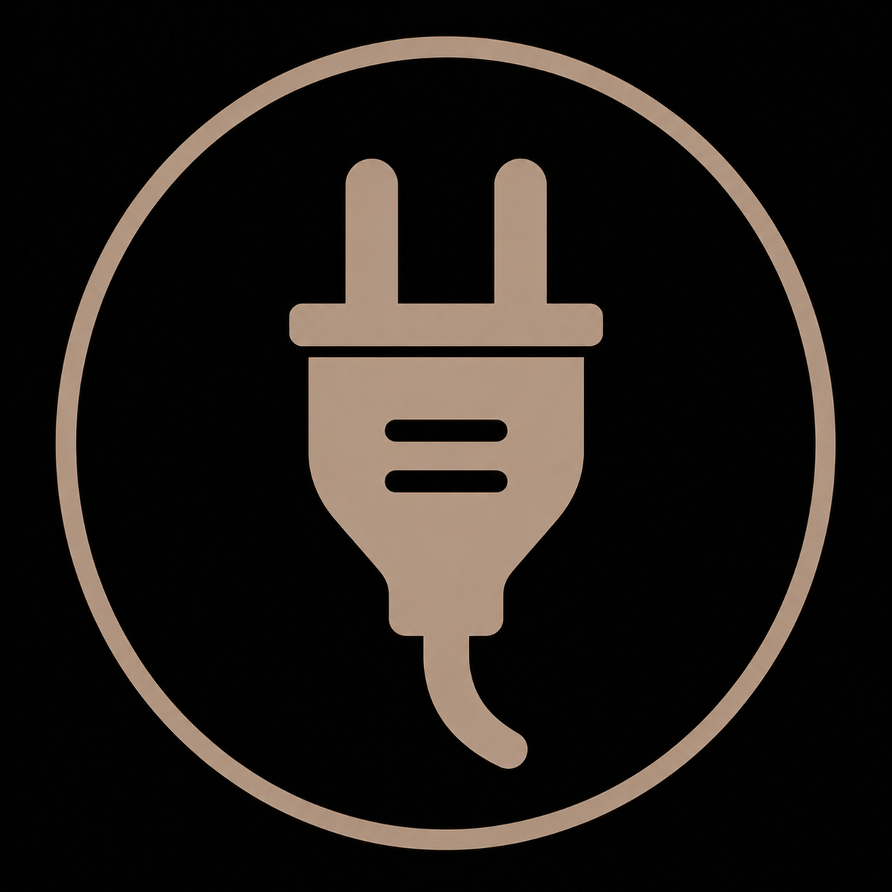 Electric plug icon with a circular border on a black background.