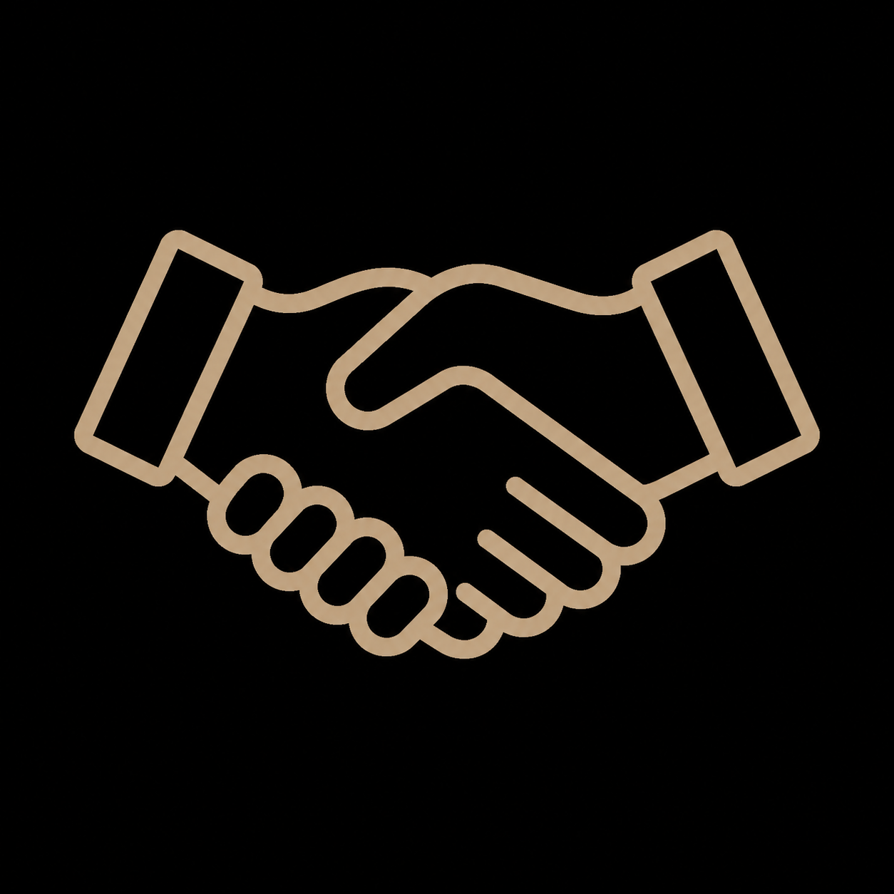 Simple line drawing of a handshake on a dark background.