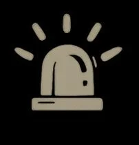 A stylized warning or emergency light with a rounded top and rays emanating from it.