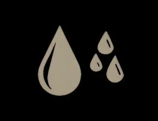 A graphic illustration of a large water droplet with smaller droplets beside it on a black background.