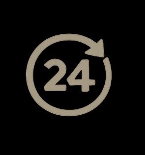 A circular clock icon with the number 24 inside, indicating 24-hour service or availability.