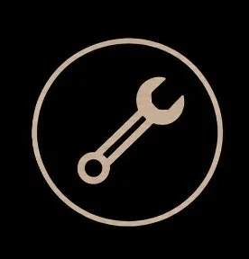 A wrench inside a circle against a black background.