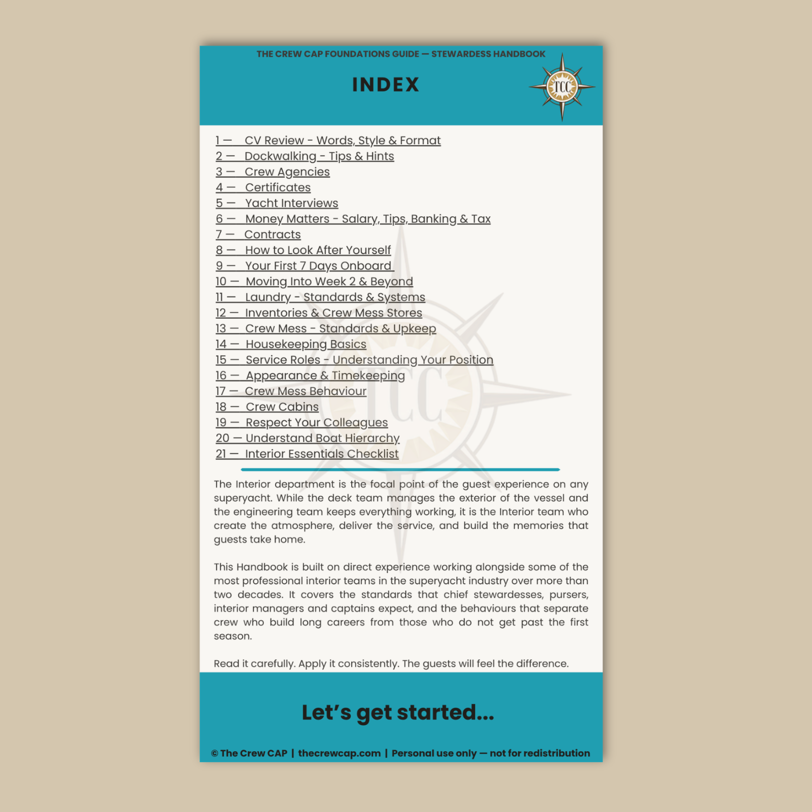 The Crew CAP Foundations Guide Stewardess Handbook index