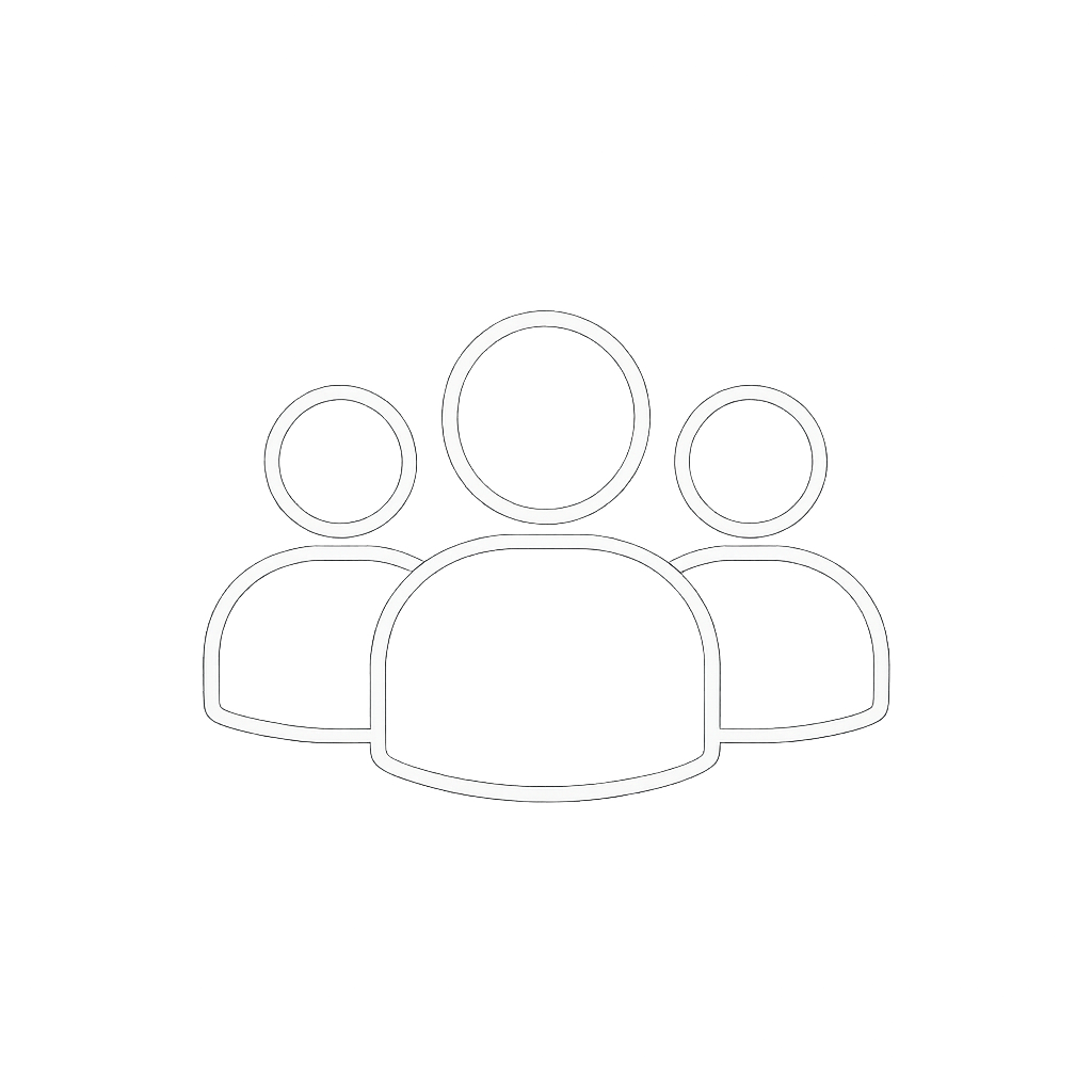 Icon of four people representing a group or team on a black background.