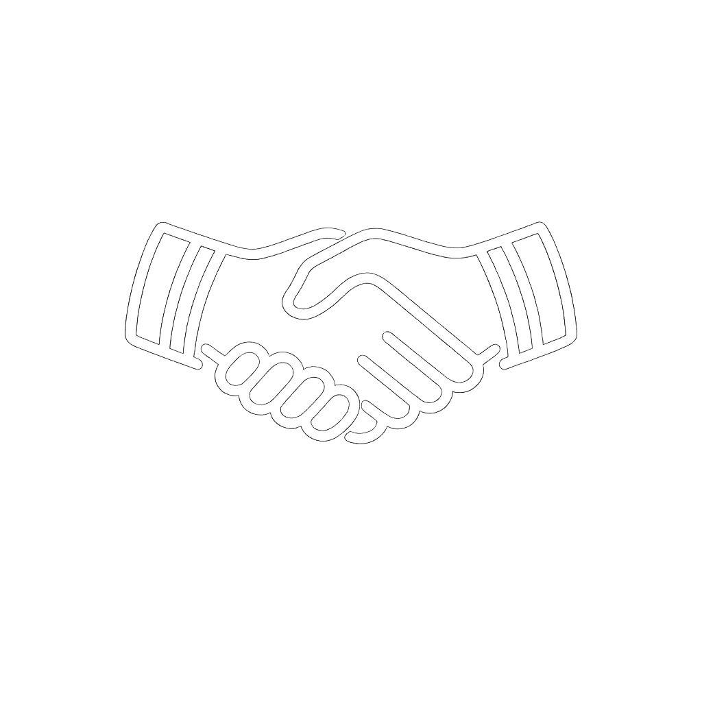 Icon of two hands shaking, symbolizing agreement or partnership.