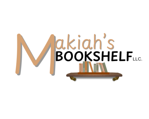 A logo that says "Makiah's Bookshelf" with a bookshelf bearing books.