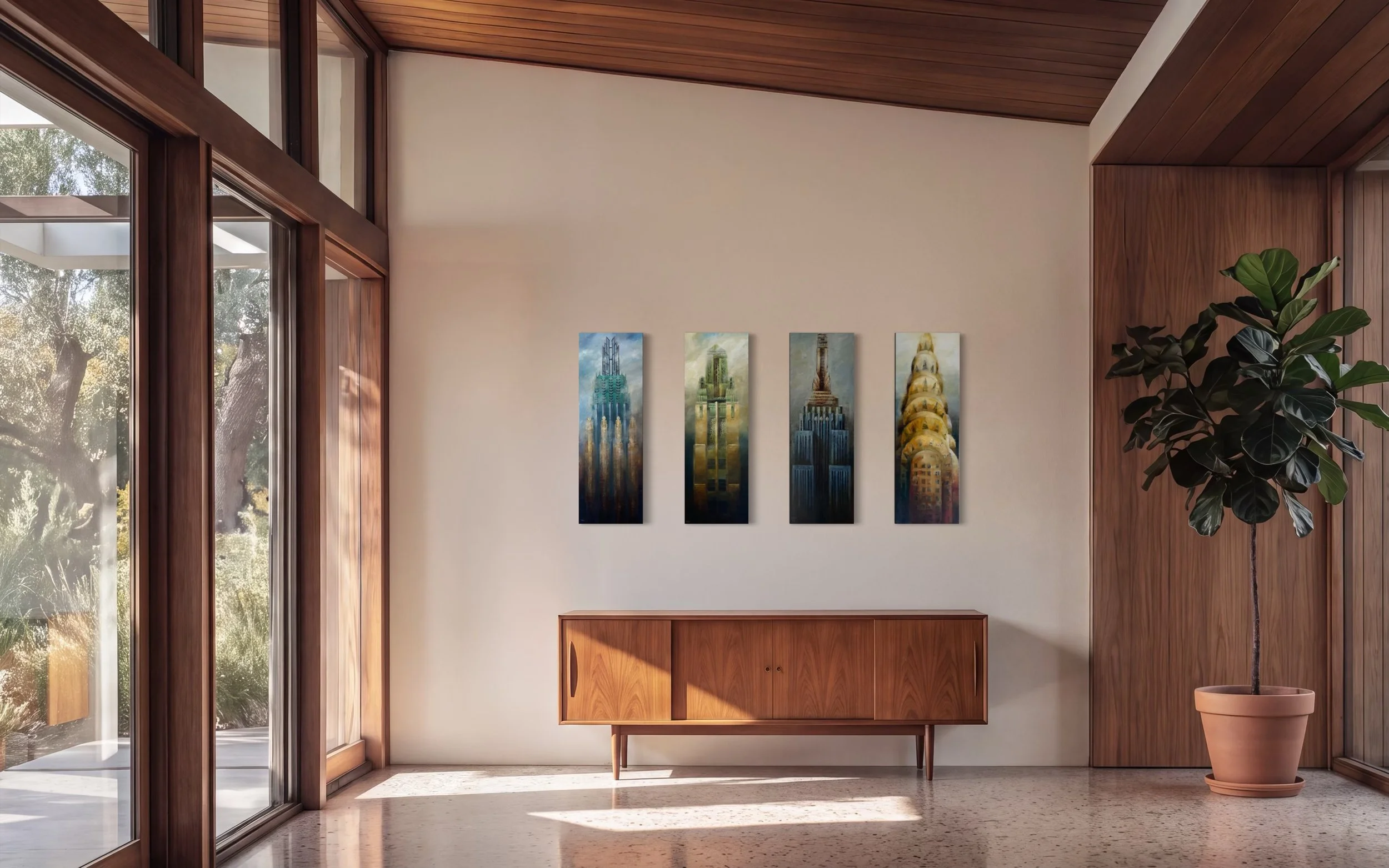 Mystical Dominion 12 x 36 oil on canvas  2026 Michael A Hidalgo - set of 4 hung open room IMG_7423.JPG