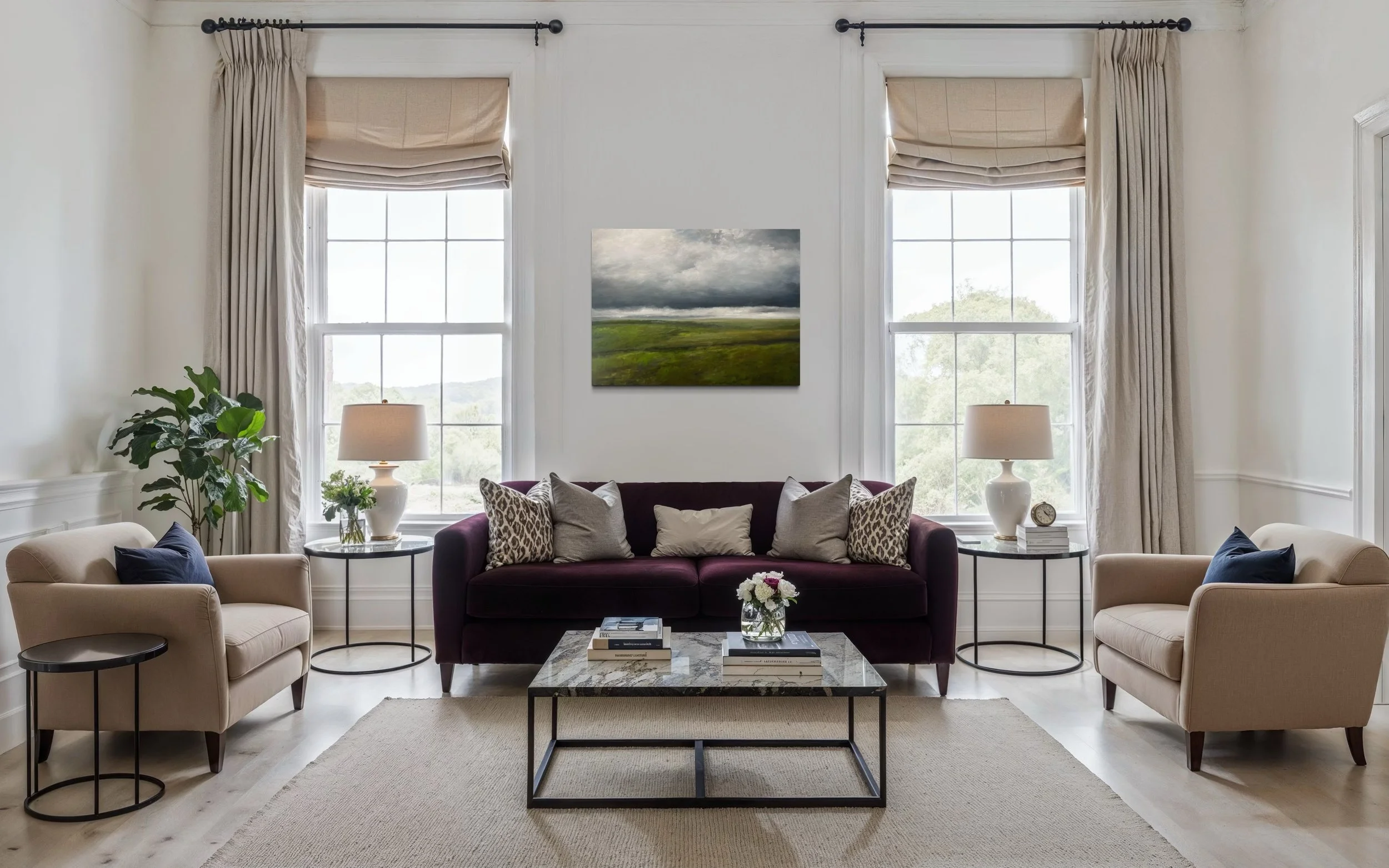 DEEP SOLITUDE in Traditional White Lv Rm setting 40 x 30 oil on canvas Michael A Hidalgo IMG_1971.JPG