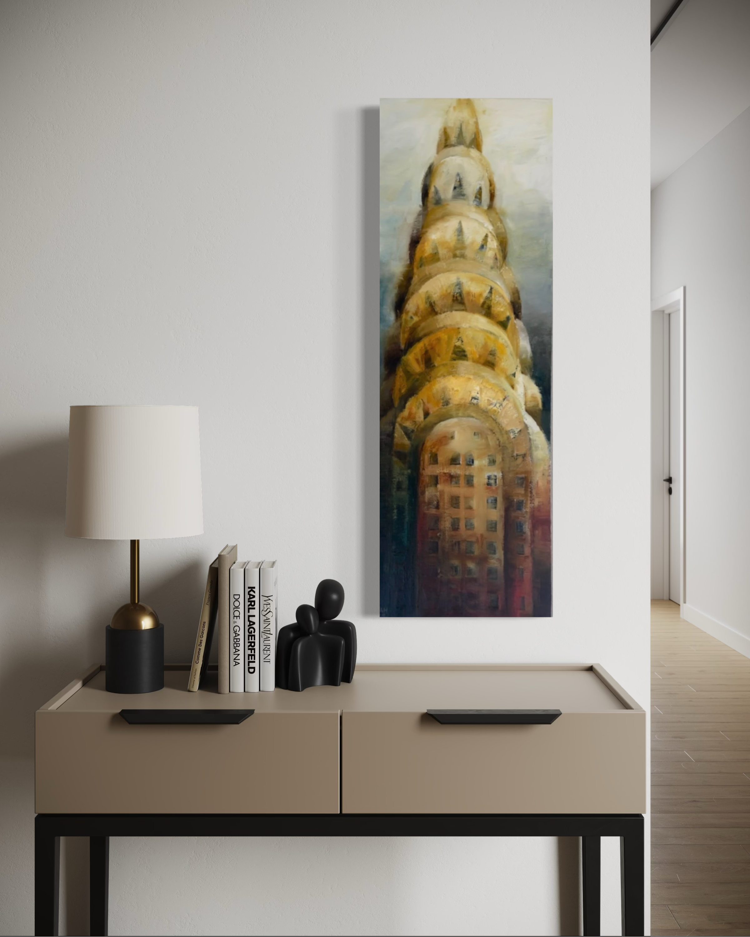 Urban Amition (Chrisler Building Spire) - Contemporary Space - 12 x 36 oil on canvas 2022 Michael A HidalgoIMG_0401.PNG