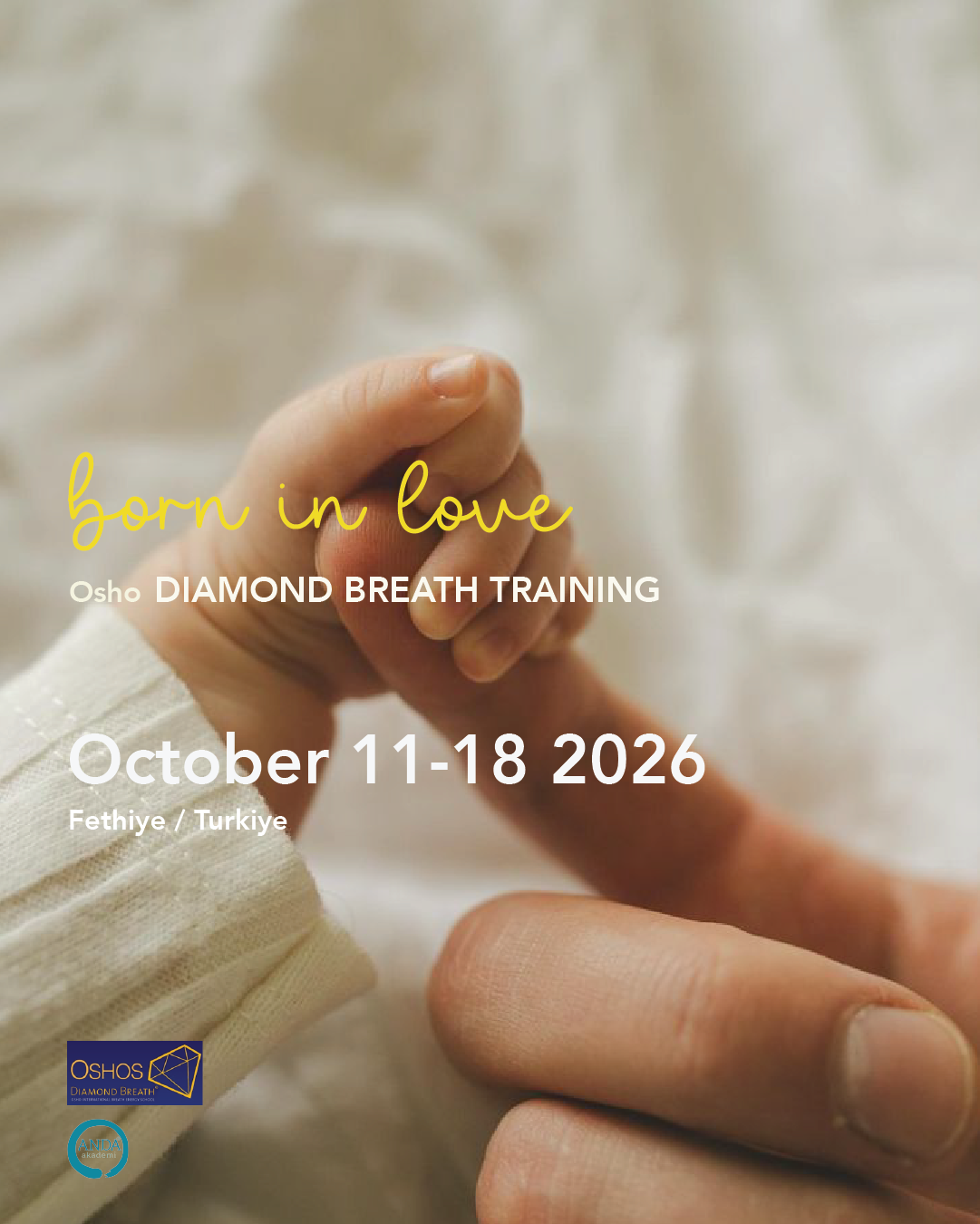'born in love' Osho Diamond Breath Training from October 11-18, 2026, in Fethiye, Turkey.
