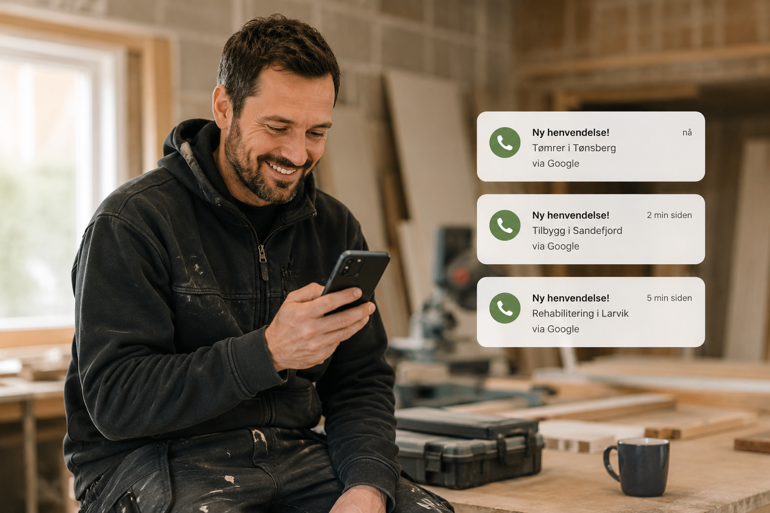 Eksempel på hvordan Google Ads kan gi flere telefoner og kundehenvendelser til håndverkere og lokale bedrifter i Vestfold.