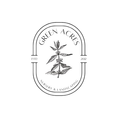 Logo for Green Acres Nursery & Landscaping with an illustration of a plant