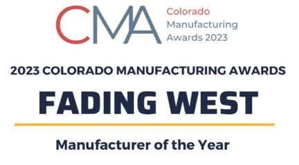 2023 Colorado Manufacturing Awards logo with title 'Fading West, Manufacturer of the Year'