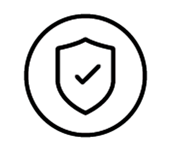 Shield icon with a checkmark inside, representing security or protection.