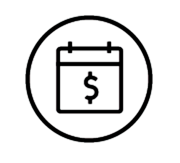 Calendar icon with a dollar sign inside a circle.