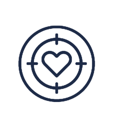 A heart within a target outline, symbolizing love or being centered on love.