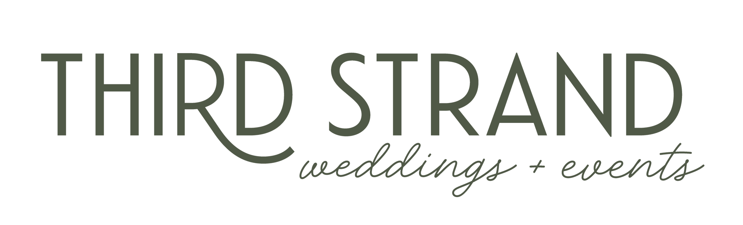 Logo for Third Strand Weddings + Events with dark green text on black background.