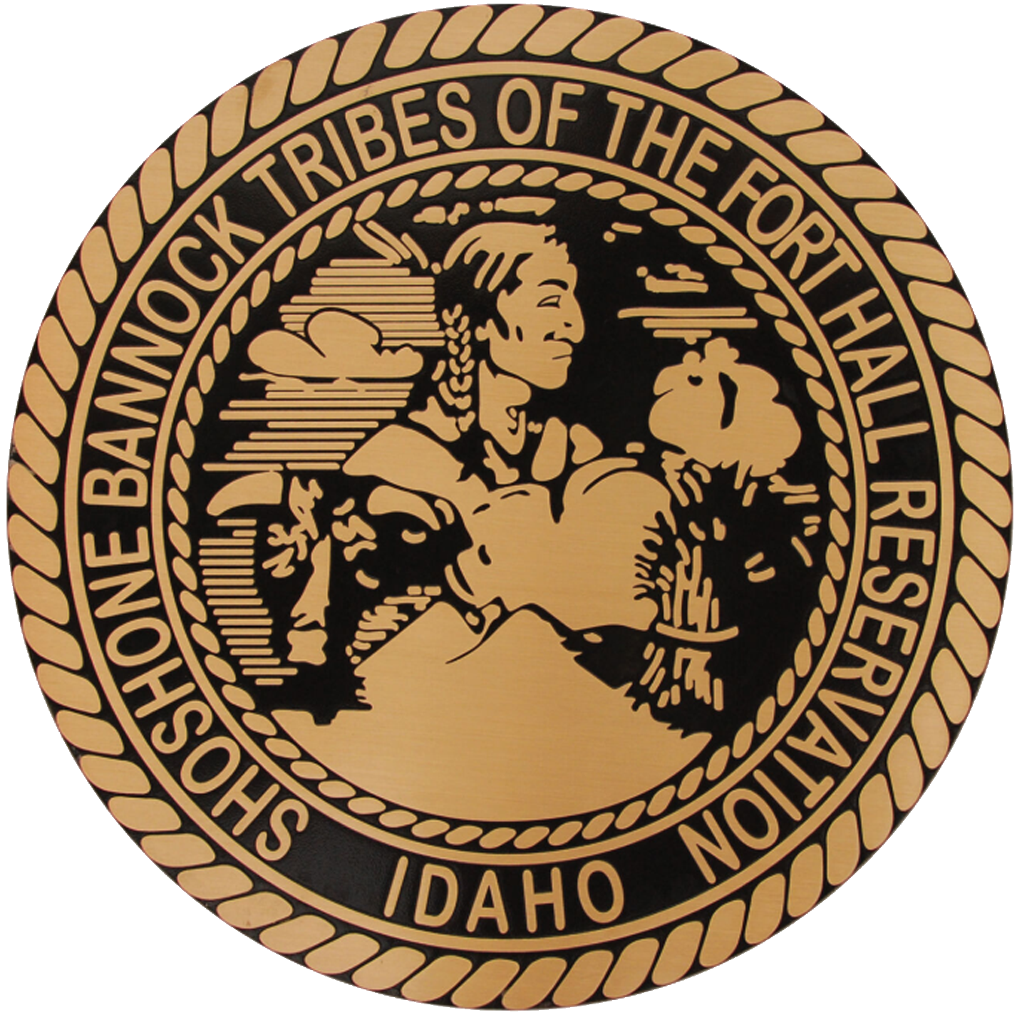 The logo for the Shoshone Bannock Tribes of the Fort Hall Reservation in Idaho. The logo includes a profile image of a Native American.