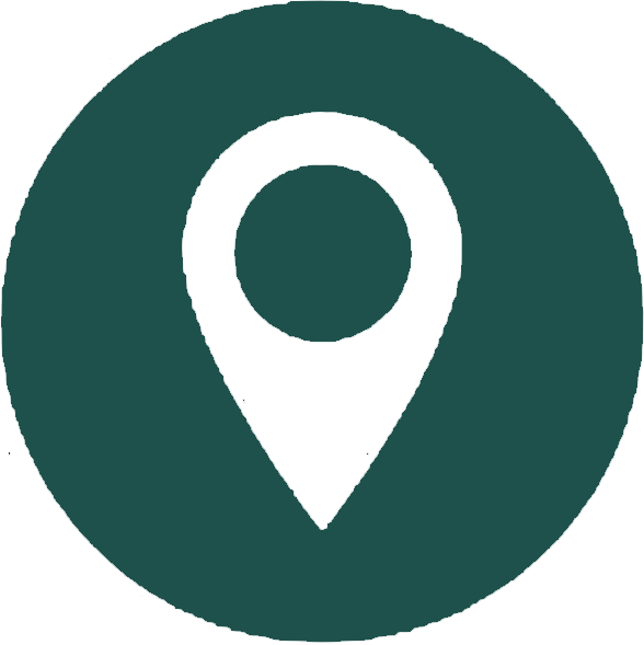 A map pin icon in a circular green background, commonly used to indicate a location or place on a map.