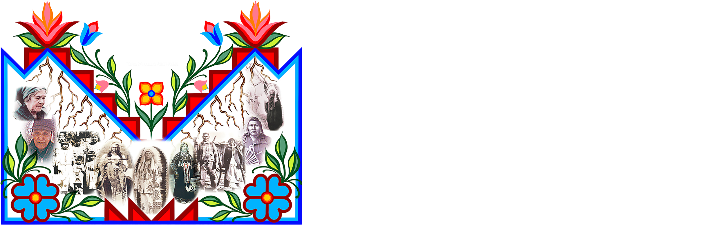 The logo for the Original Boise Valley People, LLC. The logo includes flower motifs and also images of the ancestors of the Tribes from the Boise Valley.